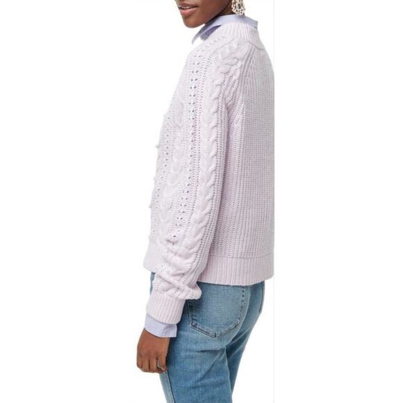 J. Crew Lambswool Azra Cable Knit Pom-Pom Sweater Vivid Lilac Size‎ Medium - Picture 3 of 12